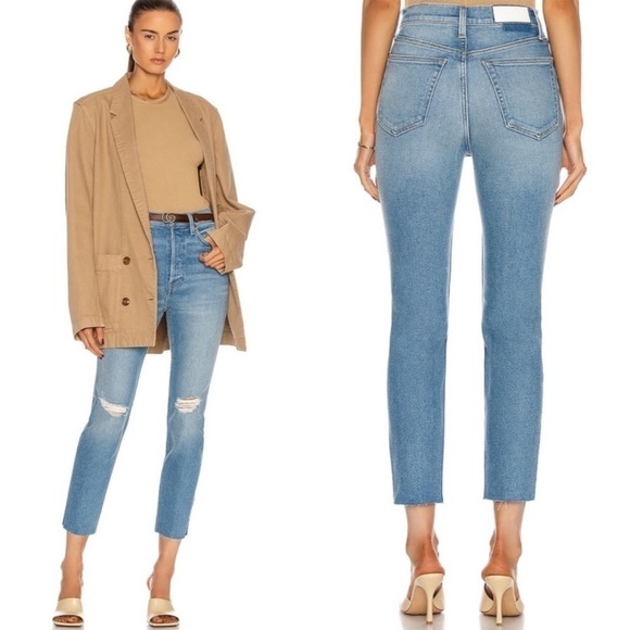 Re/Done High Rise Crop Jeans Distressed Denim 25 - Picture 1 of 12